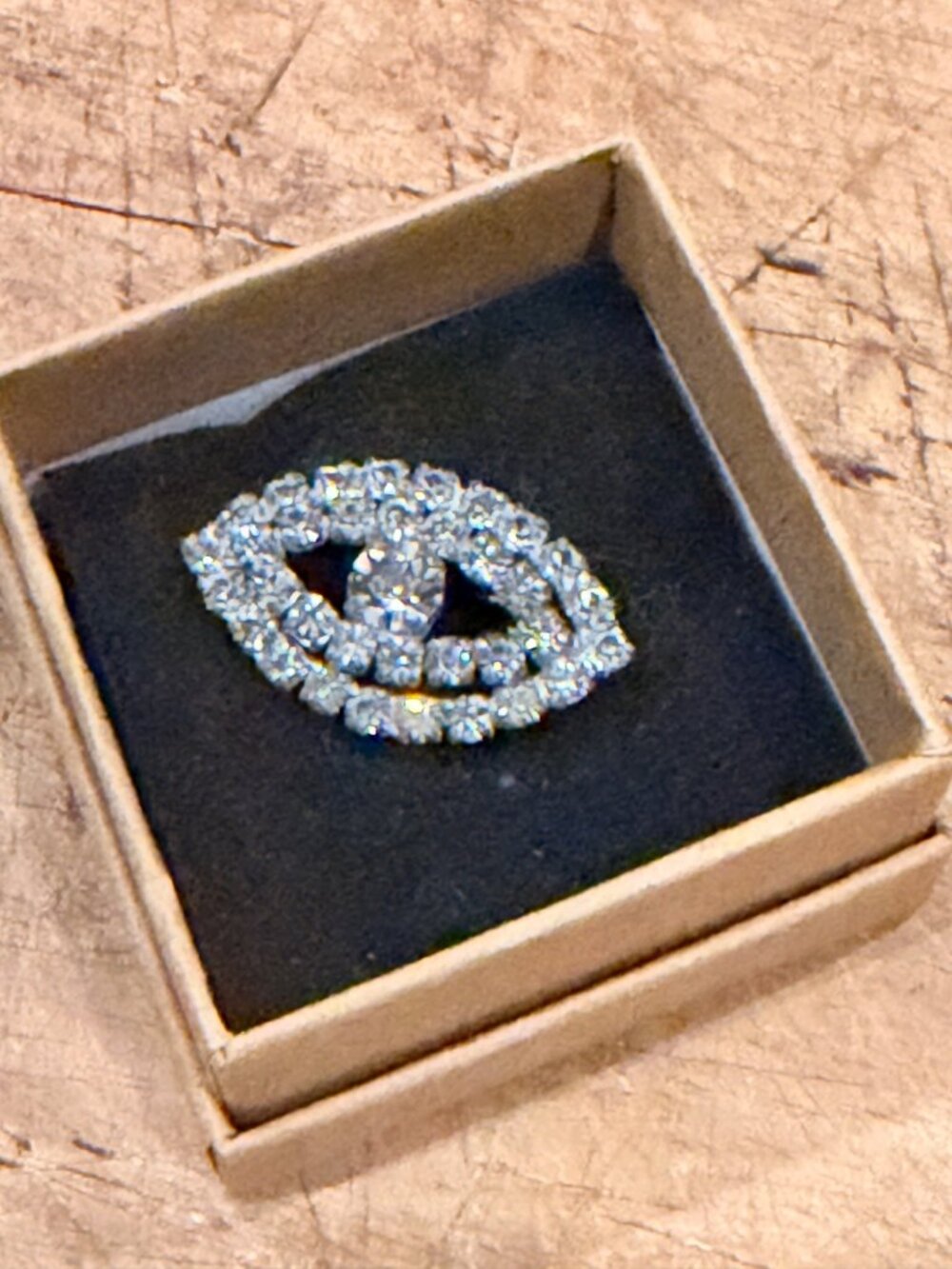 Vintage Rhinestone Eye-Shaped Brooch Pin With Silver-Tone Setting Sparkling Acce